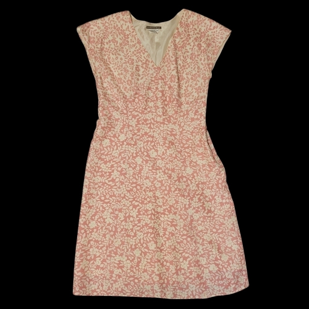 Vintage 100% Silk Isabella Bird Cap Sleeves Feminine Pink Floral Dress Size 4 - Picture 2 of 10